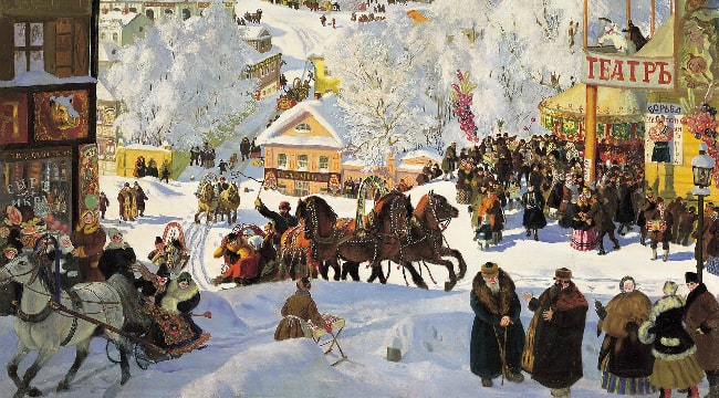 A painting depicting traditional celebration of Maslenitsa