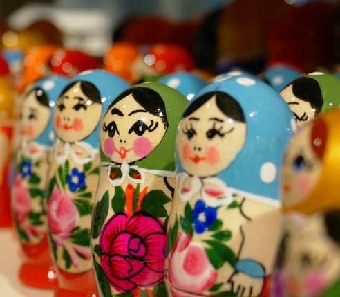 Several traditional Matryoshka dolls